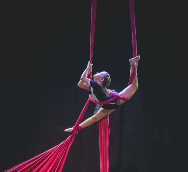 Dynamic aerial silk performance showcasing strength and grace in Brazil.